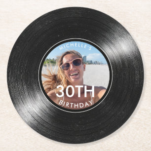 30. Geburtstags-Vinyl-Schallplatten-Foto-Papier-Un Runder Pappuntersetzer