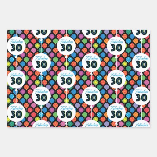 30. Geburtstagsballons Geschenkpapier Set (Vorderseite)