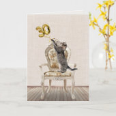 30. Geburtstagsballons und Tabby Cat Karte (Gelbe Blume)