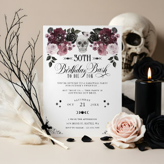 30. Geburtstagsbash für gotischen Blumenschädel Di Einladung