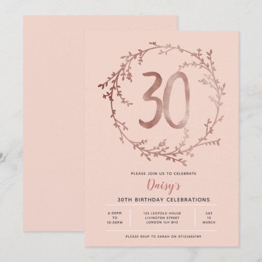 30. Geburtstagseinladung der Einladung (Vorne/Hinten)