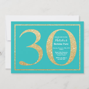 30. Geburtstagseinladung Türkis und Gold Glitter Einladung