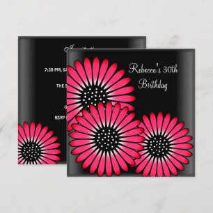 30. Geburtstagsfeier Elegante schwarze rosa Blumen Einladung