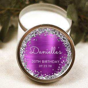 30. Geburtstagsfeier Fuchsia Pink Silber Glitter Runder Aufkleber