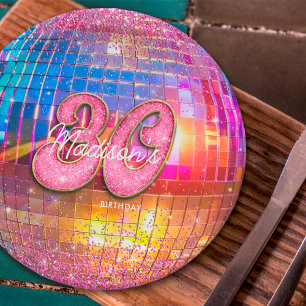 30. Geburtstagsfeier Gold Pink Glitter Disco Kugel Pappteller