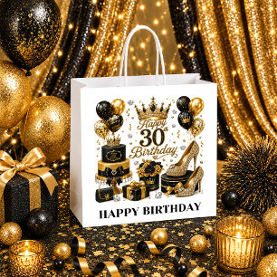 30. Geburtstagsfeier Gold und Schwarz Luxus Geburt Große Geschenktüte