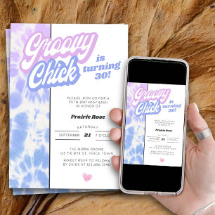 30. Geburtstagsfeier Groovy Chick Pastell Tie Dye Einladung