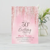30. Geburtstagsfeier mit rosa Glitter Einladung (Stehend Vorderseite)