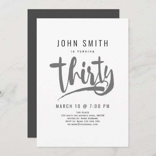 30. Geburtstagsfeier, modern, maskuline Einladung (Vorne/Hinten)