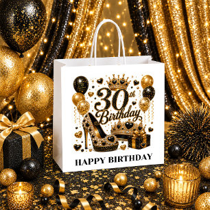 30. Geburtstagsfeier Schwarz und Gold Gold Glitter Große Geschenktüte