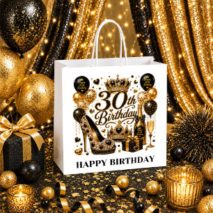 30. Geburtstagsfeier Schwarz und Gold Luxus Geburt Große Geschenktüte