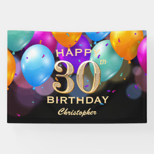 30. Geburtstagsfeier schwarze und goldene Luftball Banner