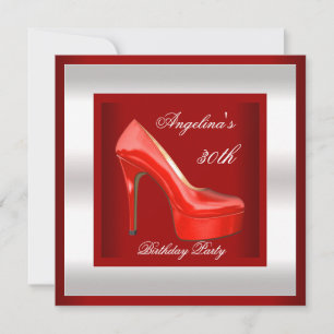 30. Geburtstagsfeier Silberne Rote High Heel Schuh Einladung