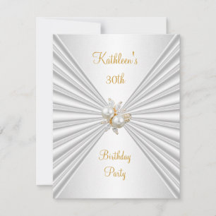 30. Geburtstagsfeier Weiß Silber Seide Perle Juwel Einladung
