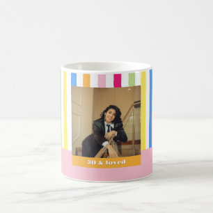 30. Geburtstagsfoto-Streifen farbenfroh pink moder Kaffeetasse