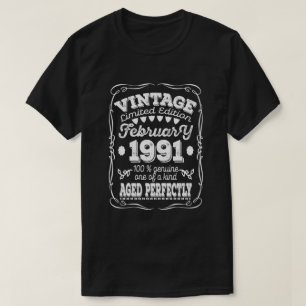 30. Geburtstagsgeschenk Vintage Februar 1991 30 Ja T-Shirt