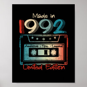 30 Geburtstagsgeschenke Jahr alt 1992 Kassette Poster