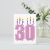 30 Geburtstagskandeln (rosa / Lila) Postkarte (Stehend Vorderseite)