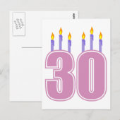 30 Geburtstagskandeln (rosa / Lila) Postkarte (Vorne/Hinten)