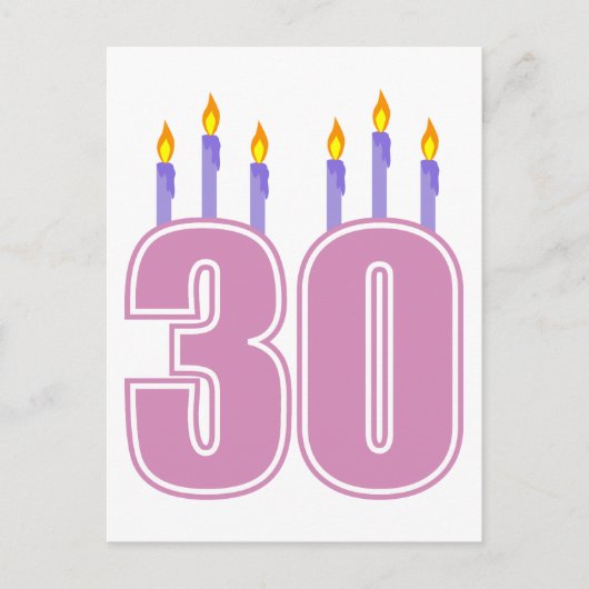 30 Geburtstagskandeln (rosa / Lila) Postkarte (Vorderseite)