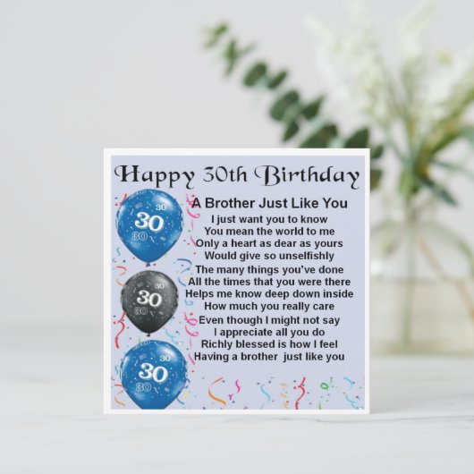 30. Geburtstagskarte - Bruder Karte (Stehend Vorderseite)