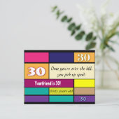 30. Geburtstagskarte Postkarte (Stehend Vorderseite)