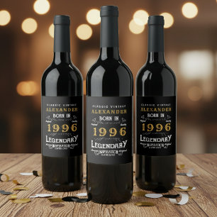 30. Geburtstagslegende Geboren 1996 Vintage Schwar Weinetikett