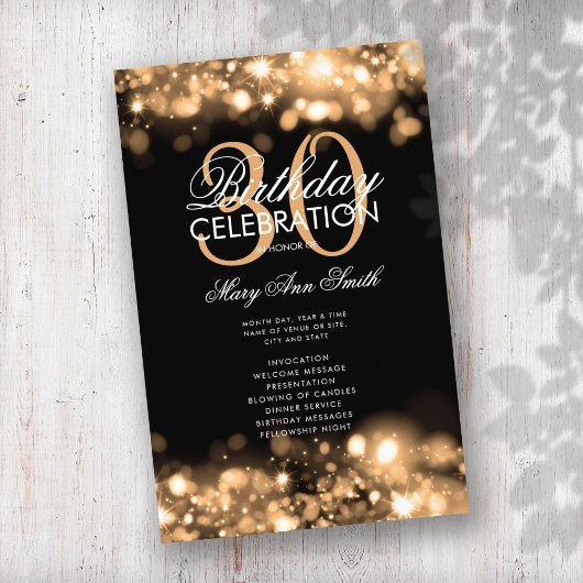30. Geburtstagsprogramm Glam Lights Gold Menü