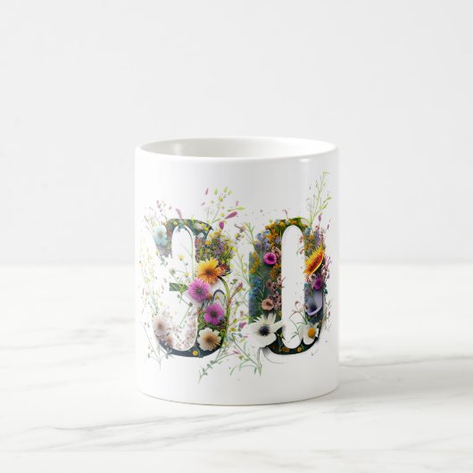 30. Geburtstagsspray von Wildblumen Text Kaffeetasse (Mittel)