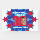 30. Geburtstagsstern Blau-Weiß-Foto Banner (Horizontal)