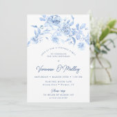 30. Geburtstagsüberraschung Party Dusty Blue Flora Einladung (Stehend Vorderseite)