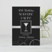 30. Geburtstagsüberraschung Party Silver & Black Einladung (Stehend Vorderseite)