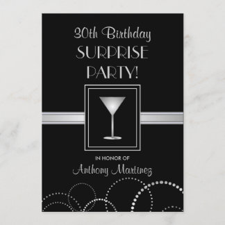 30. Geburtstagsüberraschung Party Silver & Black Einladung