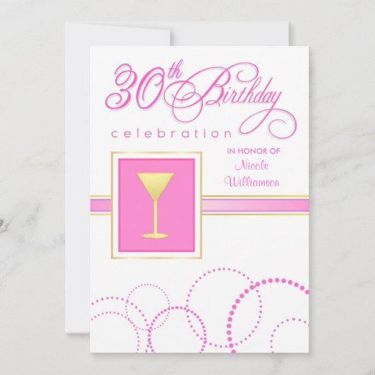30. Geburtstagszeit - Rosa und Weiß Einladung (Vorderseite)