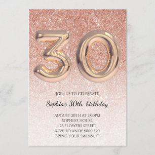 30. Girl Birthday Rose Gold Glitzer Elegant Einladung