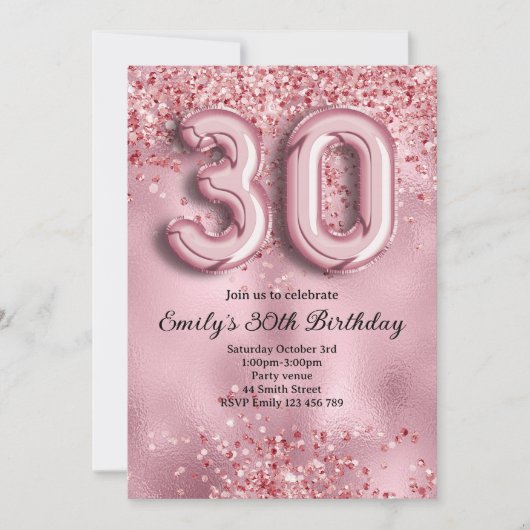 30. Glitzernder Pinker Geburtstag Einladung (Vorderseite)