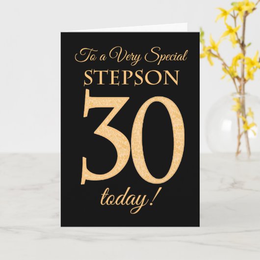 30. Gold-Effekt auf Black für Stepson Birthday Karte (Gelbe Blume)