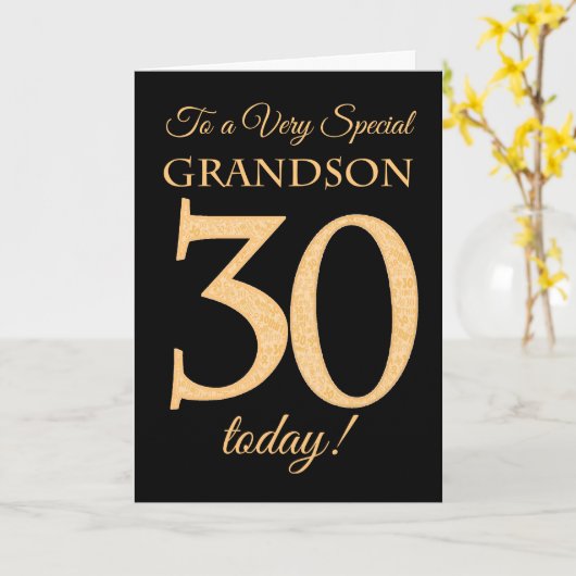 30. Gold-Effekt auf Schwarz für Grandson Birthday Karte (Gelbe Blume)