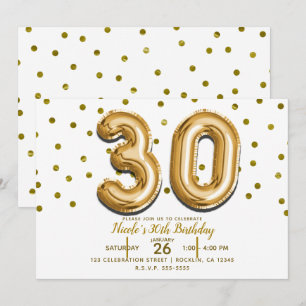 30 Goldene Luftballons & Konfetti 30. Geburtstagsf Einladung
