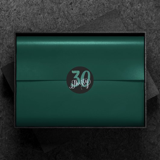 30. Grün | Black Birthday Anniversary Party | Runder Aufkleber