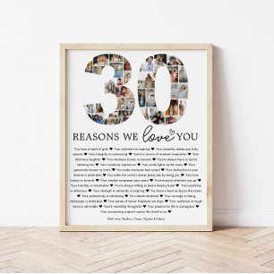 30 Gründe, warum wir dich lieben Foto-Collage-Gesc Poster