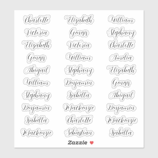 30 Guest Vornamen Typografie elegante Skript Aufkleber (Blatt)