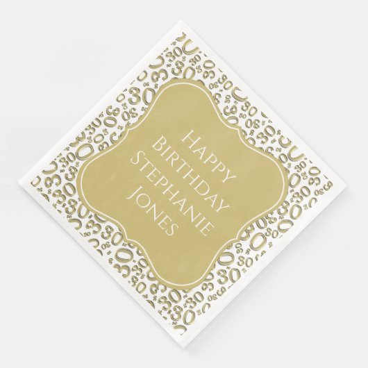 30 h Birthday Gold/White Bracket Number Pattern Serviette (Ecke)
