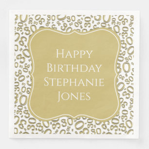 30 h Birthday Gold/White Bracket Number Pattern Serviette