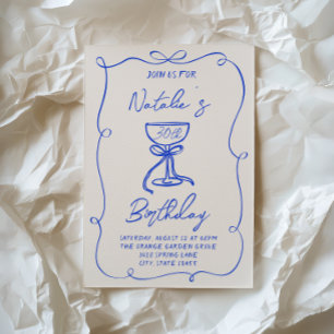 30. Hand Drawn Blue Bow Martini Doddle Geburtstag Einladung