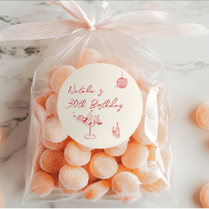 30. Hand Drawn Cream Cocktail Girl Geburtstag Runder Aufkleber