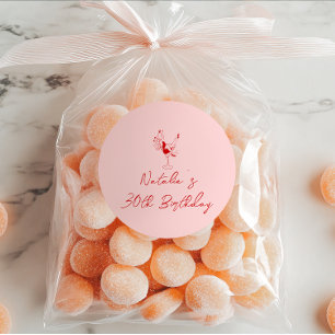 30. Hand Drawn Pink Cocktail Girl Geburtstagsparty Runder Aufkleber