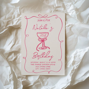 30. Hand gezeichnet Rosa Bow Martini Doddle Geburt Einladung