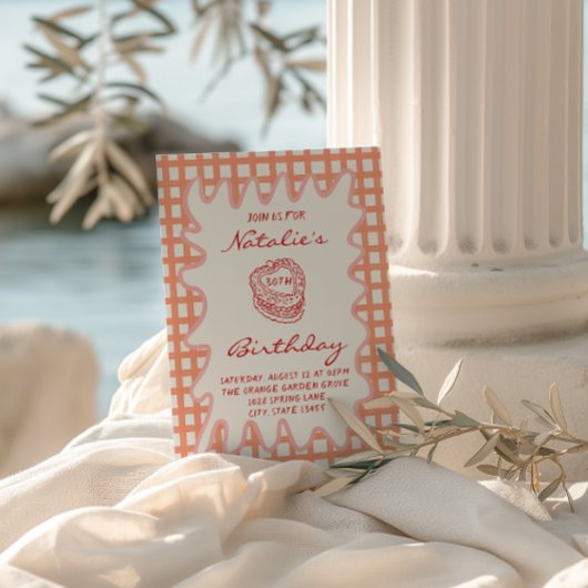 30. Handgemalte Wavy Frame 70er Geburtstag Einladung