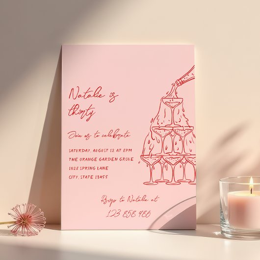 30. Handgezeichneter Champagnerturm 30 Geburtstag Einladung